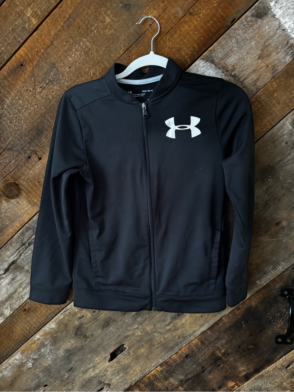 Under Armour Kid’s Black Athletic Full-Zip Jacket with White Logo